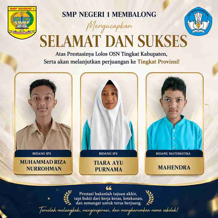 Kado Indah di Awal Tahun Ajaran: Tiga Siswa SMPN 1 Membalong Lolos OSN-K, Siap Melaju ke Tingkat Provinsi!
